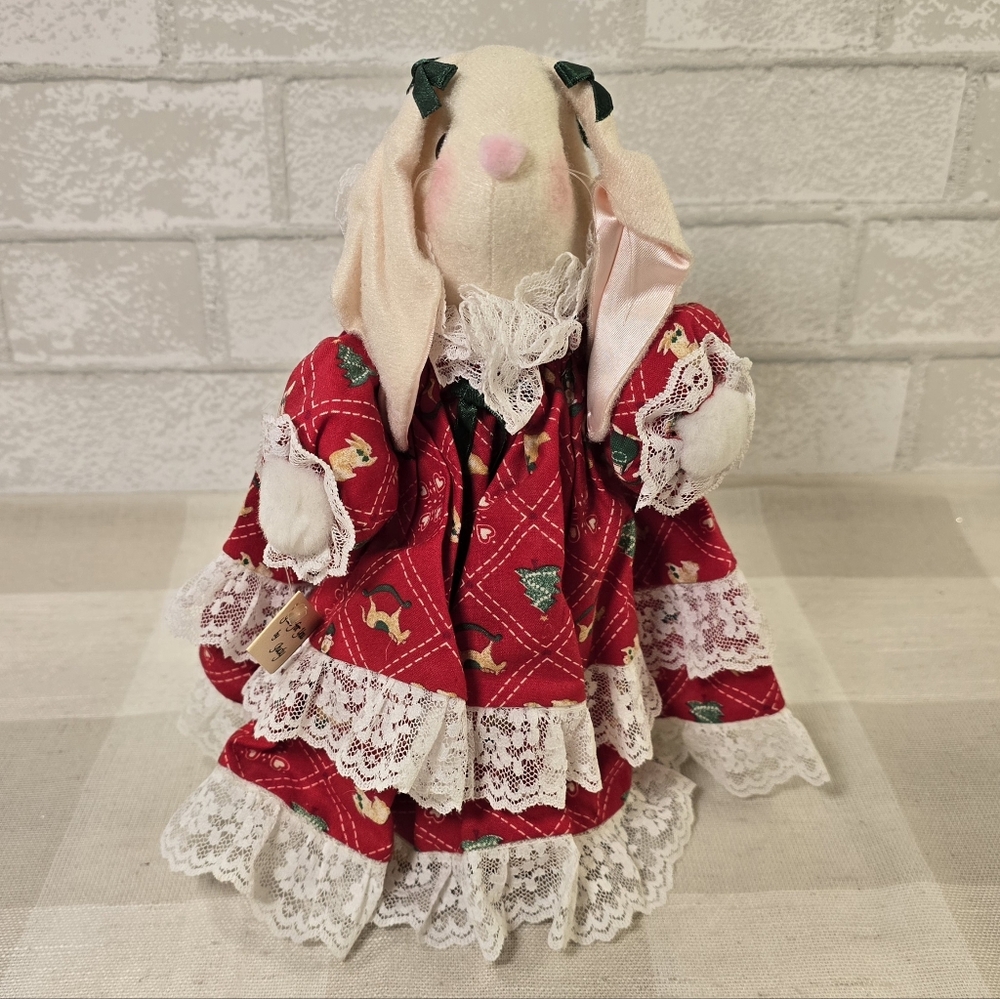 Handmade Fabric Bunny Rabbit Christmas Dress Holiday Home Decor